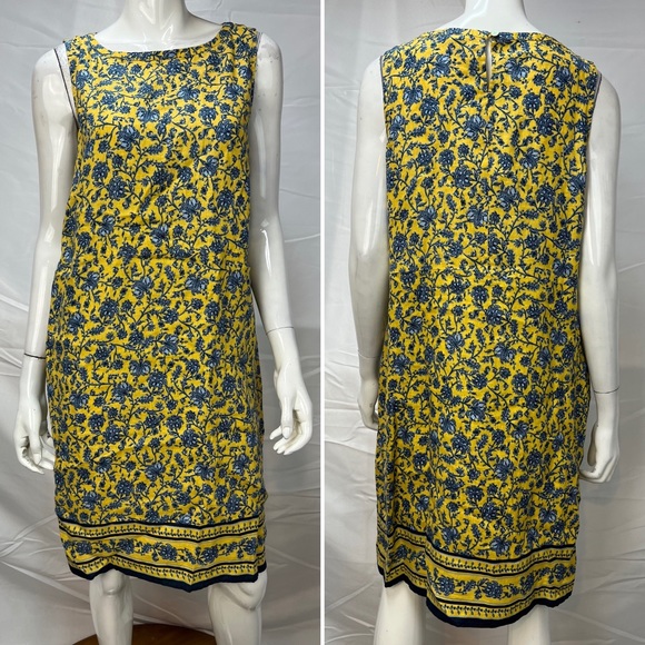 J. Jill Dresses J Jill Love Linen M Yellow Blue Floral Vine Print